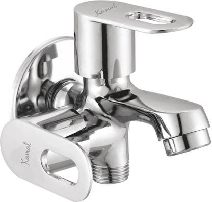 KAMAL Full Brass Two Way Bib Cock - Milan German Tech Aerator 2 In 1 Control Tap | Aerator & Std 1/2" BSP Outlet Use with Health faucet Chrome Finish | Twin Elbow Valve Faucet