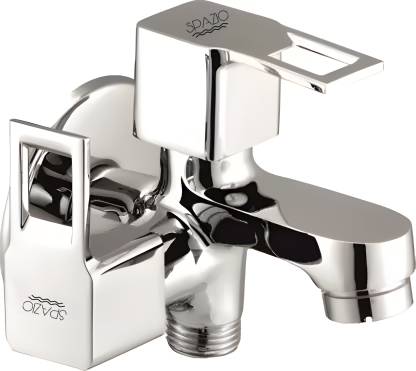 Spazio SmartBuy Square Cut Collection Brass 2 Way Bib Cock | 2 in 1 Tap (Set of 1) Twin Elbow Valve Faucet