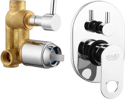 Spazio Max Brass Single Lever 4 Way / 2 Inlet Concealed Body High Flow Diverter With Exposed Parts Kit Complete Set, Chrome Finish, For Bathroom/Bath & Shower System Diverter Faucet