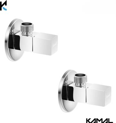 KAMAL Full Brass Angle Cock - Square (Set of 2) with Wall Flange | Chrome Finish Angle Valve Faucet for Bathroom & Kitchen Angle Cock Faucet