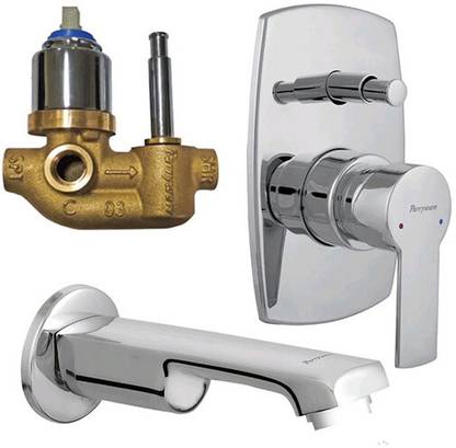 Parryware Crust Concealed diverter Body With upper Trim with Plain wall spout 3127241 Brass, High Flow Diverter With Exposed Part Kit with spout Diverter Faucet