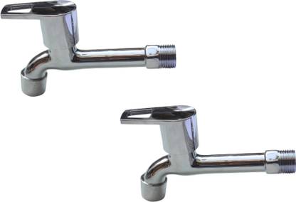 Redcroc Medi Collection NBT Series Long Body Bathroom Tap Foam Flow Water With Wall Flange Chrome Finish & Quarter Turn Fitting Pillar Cocke (Chrome Plated,2 Pieces) Bib Tap Faucet