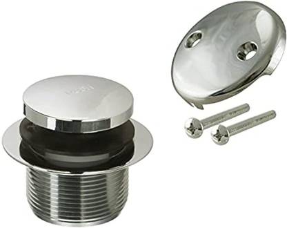 Westbrass D93 2 05 1 1/2" Tip Toe Bathtub Drain Plug Trim Set With Two Hole Overflow Faucet Set