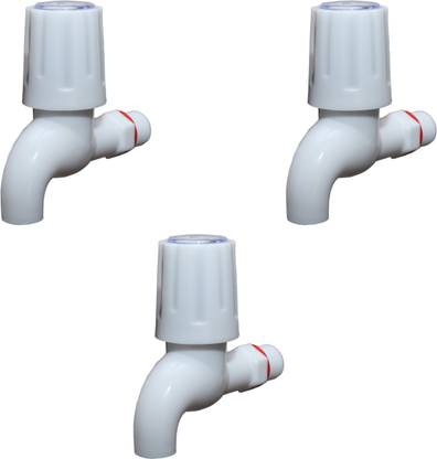 droptech Pvc White Turbo bib cock Taps pack3 pvc taps for bathroom standard size 1/2" - for hot & cold water bib tap Bib Tap Faucet