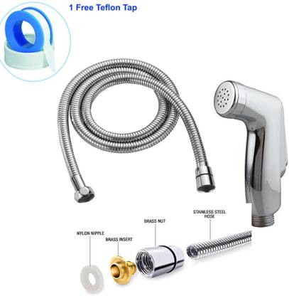 POIO Joystick Gun Health Faucet Shower Toilet Jet Spray with 1Mtr SS Flexible Hose Faucet Set+ Free Teflon Tape Health  Faucet