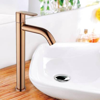 Joyo Cera by Joyo Cera Brass Premium Quality Rose Gold Tall Pillar Cock Tap For Wash Basin | 12" Inch Tall Body Rose Gold Basin Pillar Tap Faucet for Wash Basin with PVD Coated | Pillar Tap Faucet