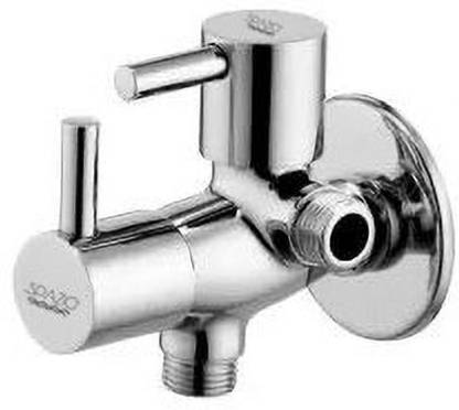 Spazio Superb Quality Brass Turbo Collection Angle Valve 2 In 1 Wall Mount (Pack of 1) Chrome Silver Plated Bib Cock and Angle Cock Pillar Tap Faucet Angle Cock Faucet