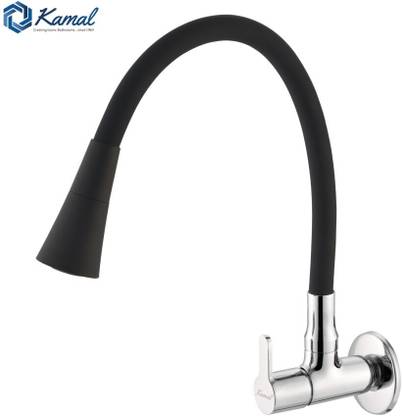 KAMAL Flexible Dual flow Sink Tap Fusion | 360 degree flexible Matte Black silicone spout 50cm length | Shower & Aerator Mode | Brass Body & Knob | Cold Water Tap Bib Tap Faucet