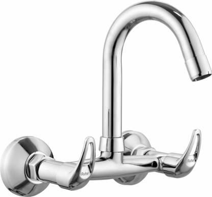 RUHE Wall Mounted Double Lever Sink Mixer with Swivel Spout Faucet | Hot And Cold 12" Kitchen Mixer Faucet
