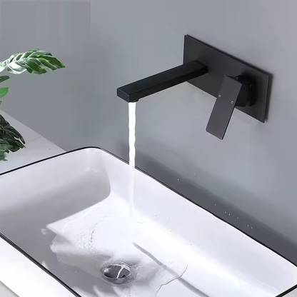 InArt by Inart Wall Mounted Single Lever Basin Mixer with Provision for Hot & Cold Water Black Matt Color Wall Mounted Basin Mixer Faucet
