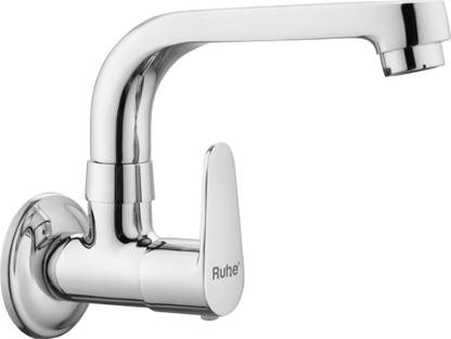 RUHE Eclipse Brass Sink Cock with Swivel Spout with Wall Flange And 360° Rotating 7 Inches Small Round Spout Faucet