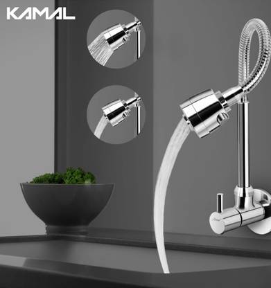 KAMAL Sink Spray Dixy - Wall Mounted | Heavy Brass Body & Knob | SS304 Rust Resistant Flexible Spout | Dual Flow Sink Tap Faucet
