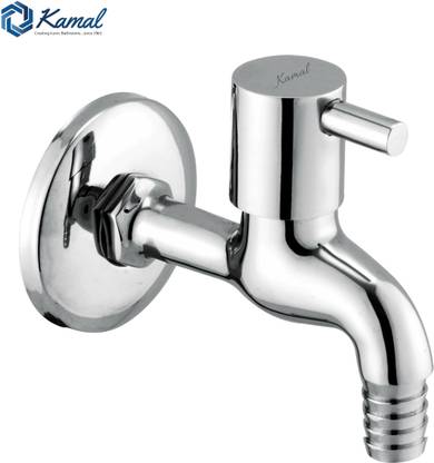 KAMAL Nozzle Bib Tap FLT Eco |Full Brass| For Use in Garden, Outdoor Washing area with 1/2" Garden hose pipe with connector | 90 degree Open / Close cold water faucet Nozzle Cock Faucet