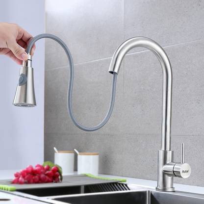 RUHE Pull-Out Single Lever Sink Mixer Faucet with Dual Flow Matte Finish Faucet/Tap For Kitchen & Bathroom Hot & Cold Mixer Faucet