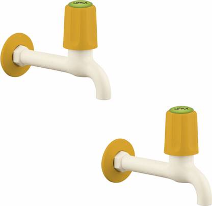 Lipka Grand Collection Bib Cock Long Body PTMT Faucet (Yellow & White) with Flange (Pack of 2) For Toilets, Bathrooms, Washing Areas Bib Tap Faucet
