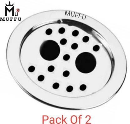 MUFFU Premium Quality Round Lock Double Hole Stainless Steel Bathroom Jali With Chrome Finish Water Drain Size 5''×5'' Floor Drain (2 Piece ) Health  Faucet