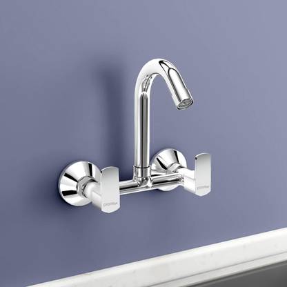 Plantex Sink Mixer for Kitchen Sink/Hot and Cold Water Mixer/360 Degree Rotating Spout /Wall Mount Sink Mixer with Teflon Tape-Pack of 1 (APS-1298, Saga-Chrome) Basin Mixer Faucet