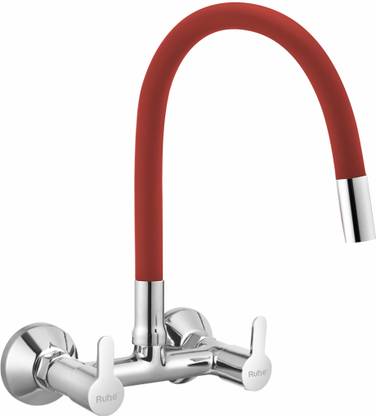 RUHE Pavo Double Lever Sink Mixer and Flexible Silicon Red Spout (Foam Flow) 20 Inches 360° Rotatable Super-Functional Water Tap for Kitchen Sinks Kitchen Mixer Faucet