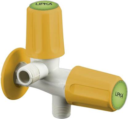 Lipka Grand Collection 2 Way Angle Cock PTMT Faucet/Tap (Yellow & Ivory) with Flange | Angle Valves for connection pipes, geysers, flush tanks, health faucets Angle Cock Faucet