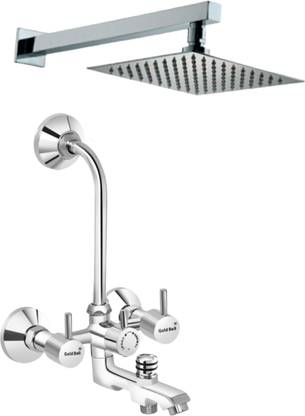 Gold Bell Brass (BR082IN1RO7) 3 IN 1 Wall Mixer Bathroom 3 IN 1 Wall Mixer With Mixer L Bend Pipe | 6" Inch Ultra Slim Shower Head | 15" Inch SS Arm Square Chrome Finish ( 1 Unit ) Mixer Faucet