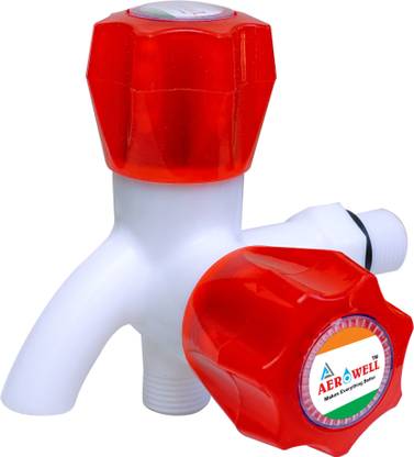aerowell PVC RED 2 IN 1 WATER TAP 2 WAY With Flange Pack Of 1 pvc taps for bathroom Bib Tap Faucet