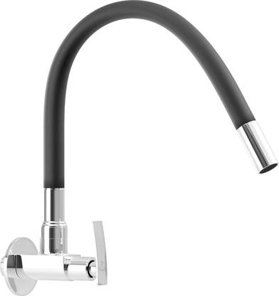 PIXAFLO Moonstone Kitchen Sink Cock Tap with Foam Flow Black Flexible Swivel Spout Single Flow (Black Spout) Cold Water Bib Tap Faucet