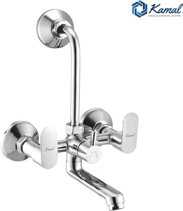 KAMAL Wall Mixer Opal Eco | Fully Brass | With Provision for overhead shower connection and 165mm long bend pipe) | Easy to use click fitting Mixer Faucet