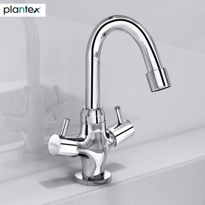 Plantex ICO-909 Pure Brass Basin Mixer with Double Handle (Mirror-Chrome Finish) Icon Mixer Faucet