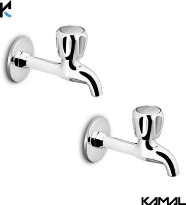 KAMAL Long Body Bib Cock - Crystal (Set Of 2) Chrome Finish Bib Tap Faucet with Wall Flange Bib Tap Faucet