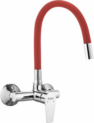 RUHE Elixir Single Lever Sink Mixer Brass Faucet with Flexible Silicone Red Spout 20 Inches Water Tap (Chrome Finish) Hot & Cold Kitchen Mixer Faucet