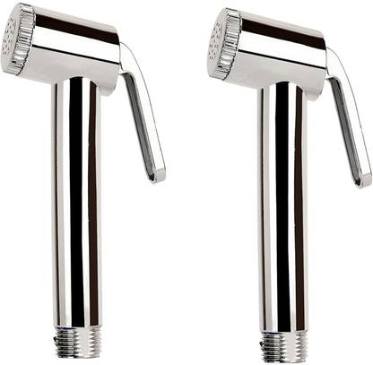 CLIBO Sleek Plastic Head (Silver) - Set of 2 Push Cock Faucet ABS With Chrome Finish Bathroom Jet Spray Gun For Toilet Bib Tap Faucet