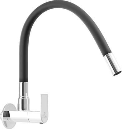 PIXAFLO Area Kitchen Sink Cock Tap with Foam Flow Black Flexible Silicone Swivel Spout Area Single Flow (Black Spout) Cold Water Bib Tap Faucet