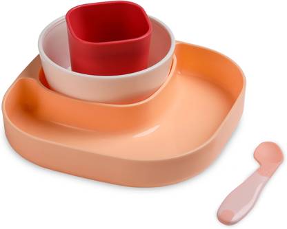 LuvLap 4 - Piece Baby Tableware Set, Suction Plate, Bowl, Glass and Spoon for Kids or Infants, Attractive Colors - BPA Free Plastic