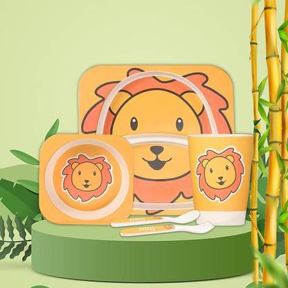 TONY STARK Bamboo Fiber Eco Friendly Baby Self Feeding Dinner Utensils Set  - Kids Toddlers and Babies, Set of 5 (Plate, Bowl, Cup, Spoon, Fork)Bamboo Fiber