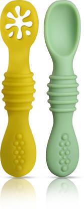 LuvLap Baby-Led Weaning Silicone Spoons,Set of 2, First Stage Self-Feeding Baby Spoon,  - Food Frade Silicone