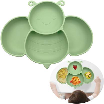 CoolShef Bee Kids Plates For Food with 4 Strong Suction Cups with Deep Divided for Baby  - Polypropylene