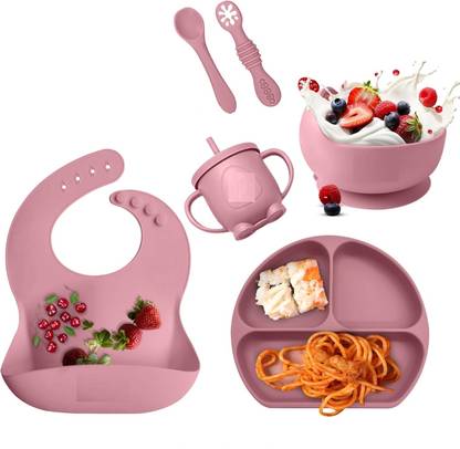 Deoxys Silicone Baby Feeding Set, 6 PCS Baby Led Weaning Supplies with Baby Plates  - Silicone