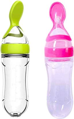 Kidsify 90ML Newborn Baby Feeding Bottle Toddler Silicone Squeeze Feeding Spoon Milk Cereal Bottle Baby Training Feeder (Pack of 2)  - Silicone