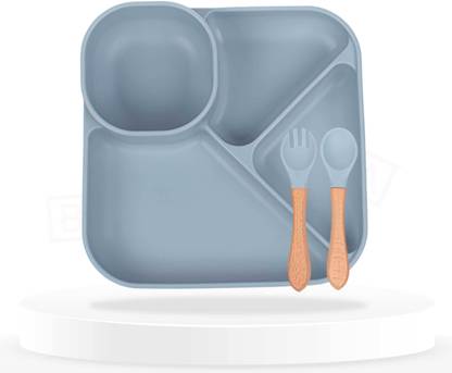 Bembika Baby Dinner Set Silicone Tableware Eating Utensils - Blue  - Silicone