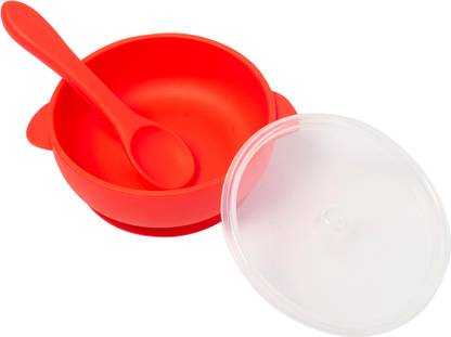 Baby Moo Silicone Suction Bowl with Lid and Spoon Set Non-Slip Learning Feeding BPA Free  - Food Grade Silicone