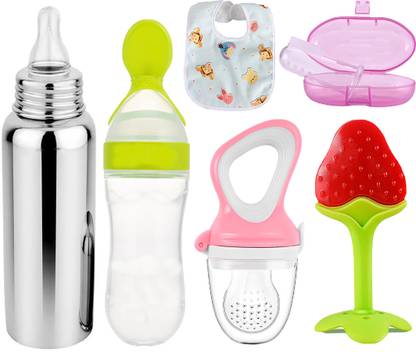 Muma's Love MULTI USE PACK OF 6 Pieces Combo Set For Your New Born Babies Teether and Feeder
