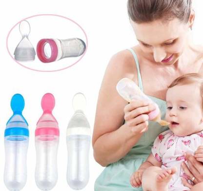 Kidsy Zilla Squeeze Style Bottle Feeder with Dispensing Spoon and Fruit Feeder and Pacifier - 90 ml