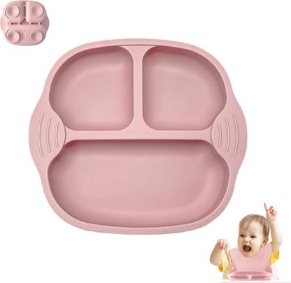HASTHIP Food Plate Silicone BPA Free Baby Food Plate, Anti Flip Over Silicone Food Plate  - Silicone