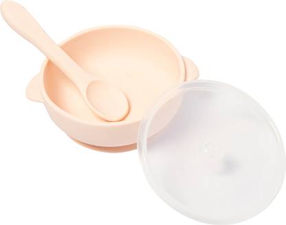 Baby Moo Silicone Suction Cup Bowl & Lid and Spoon Set Non-Slip Learning Feeding BPA Free  - Food Grade Silicone