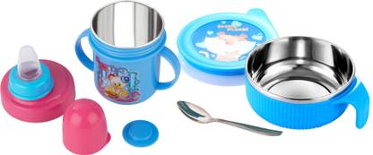 Nabhya 380ml Stainless Steel Air Tight Baby Feeding Bowl With 250ml Sipper Cup for Kids - Stainless Steel
