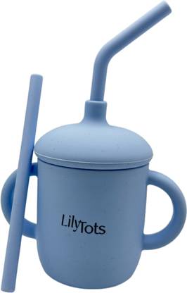 LilyTots Airtight Sippy Drinking Cup with Two Straws for Babies Made of 100% Food Grade  - Silicone