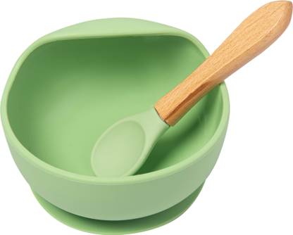 Baby Moo Silicone Suction Cup Bowl Spoon Set Non-Slip Learning Feeding BPA Free  - Food Grade Silicone