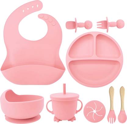 cubbycoo Pink bib,small cup,straw cup,bear fork and spoon  - Silicon