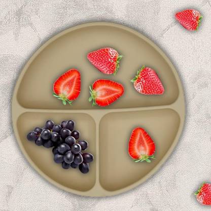 PEEPER Silicone Big Suction Plates with 3 Deep Divided Sections for Babies -Cream  - Silicone