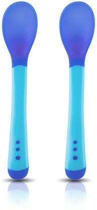 BABY BLOCKS Heat Sensitive Baby Feeding Spoon|Food Grade|Color changing Soft Tip|Pack of 2  - Silicone